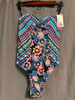 Bikini Nation Women’s Vibrant Floral One-Piece Swimsuit - Neon Mix